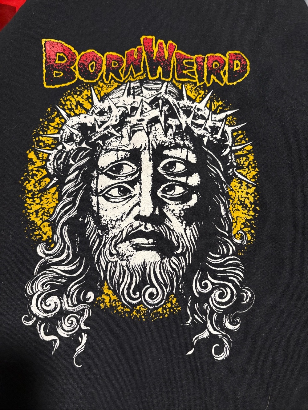 Born Weird Tattoo Graphic Hoodie Black Size Small Multi-Eyed Jesus Streetwear